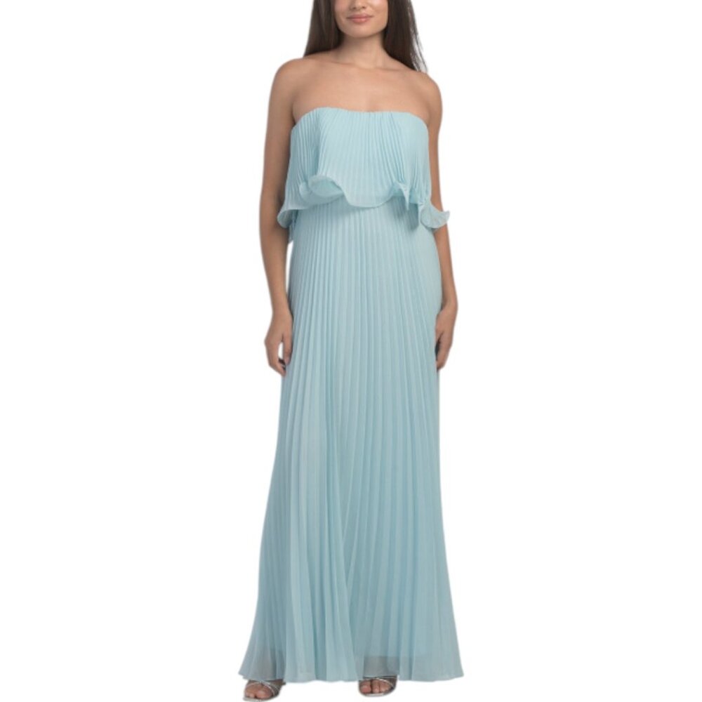 Betsy & Adam Strapless Pleated Maxi Dress in Pale Blue